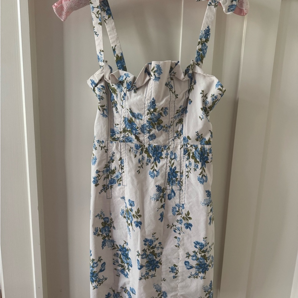 By Anthropologie Floral Print Dress with Blue Accents XS - Picture 5 of 8